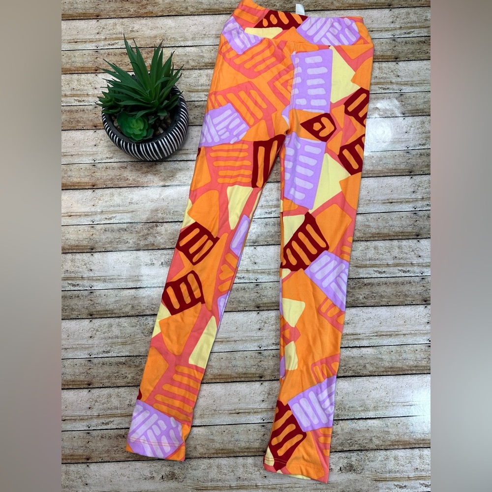Funky Orange and Purple Kids Leggings (L/XL LuLaRoe LLR 8-14) yellow and red